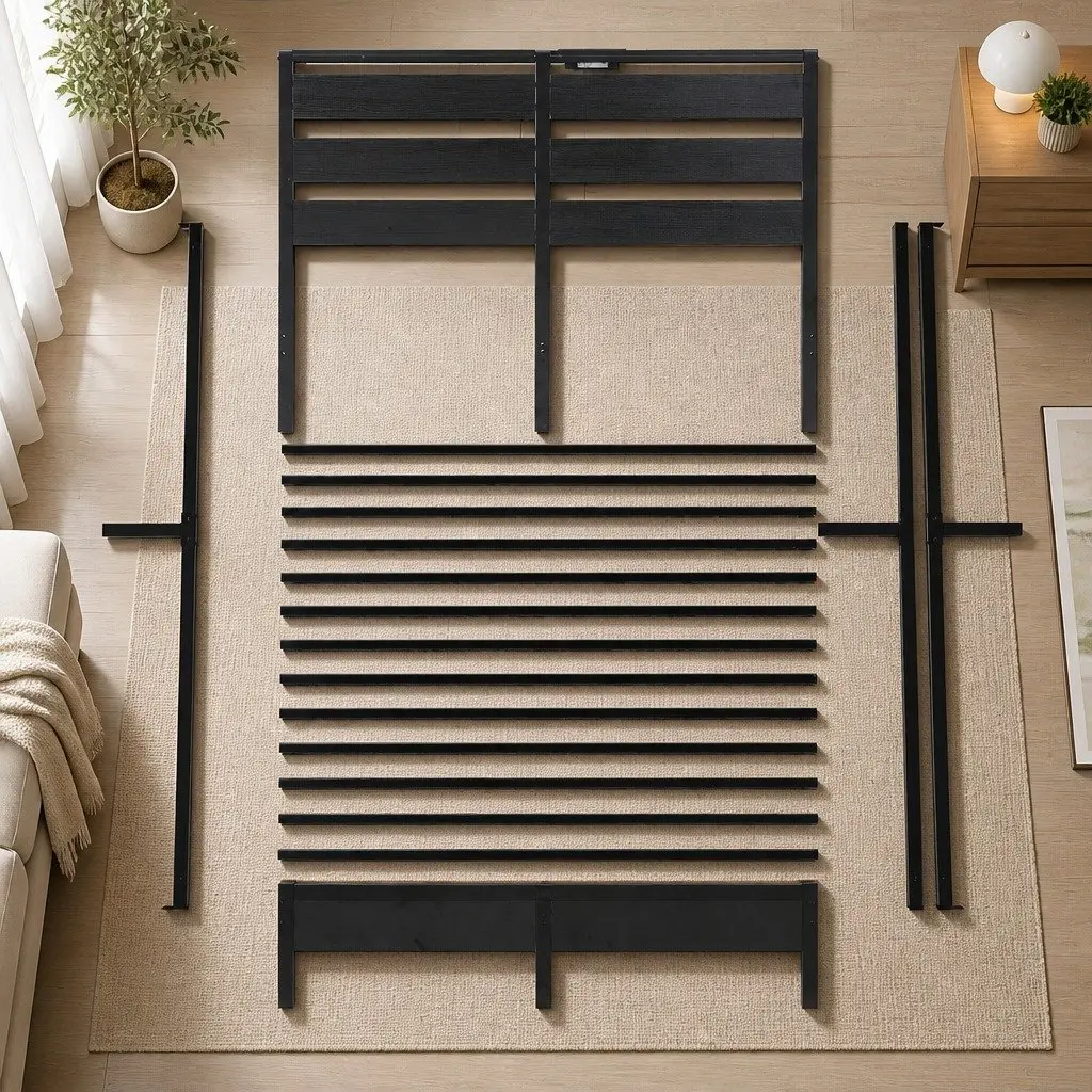 Queen Size Metal Bed Frame with LED