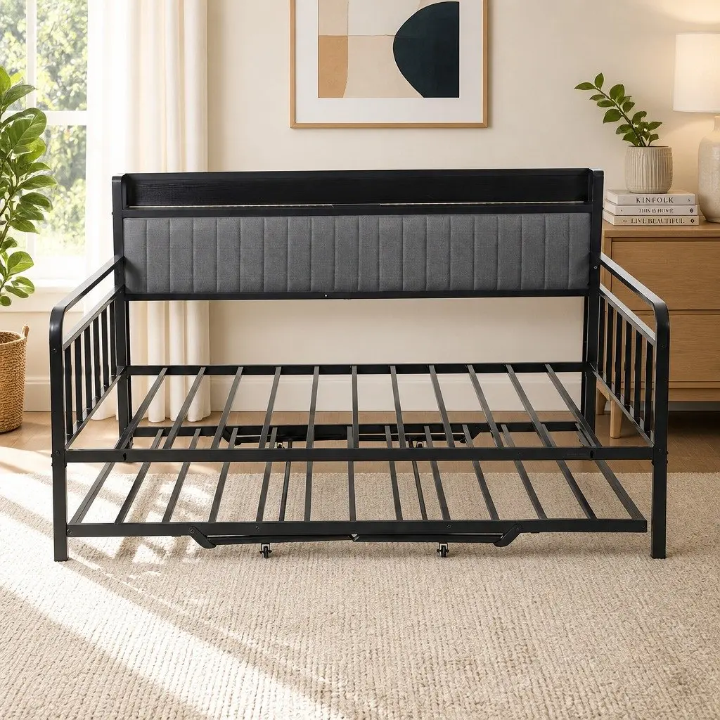Metal King Single Bed Frame with Trundle