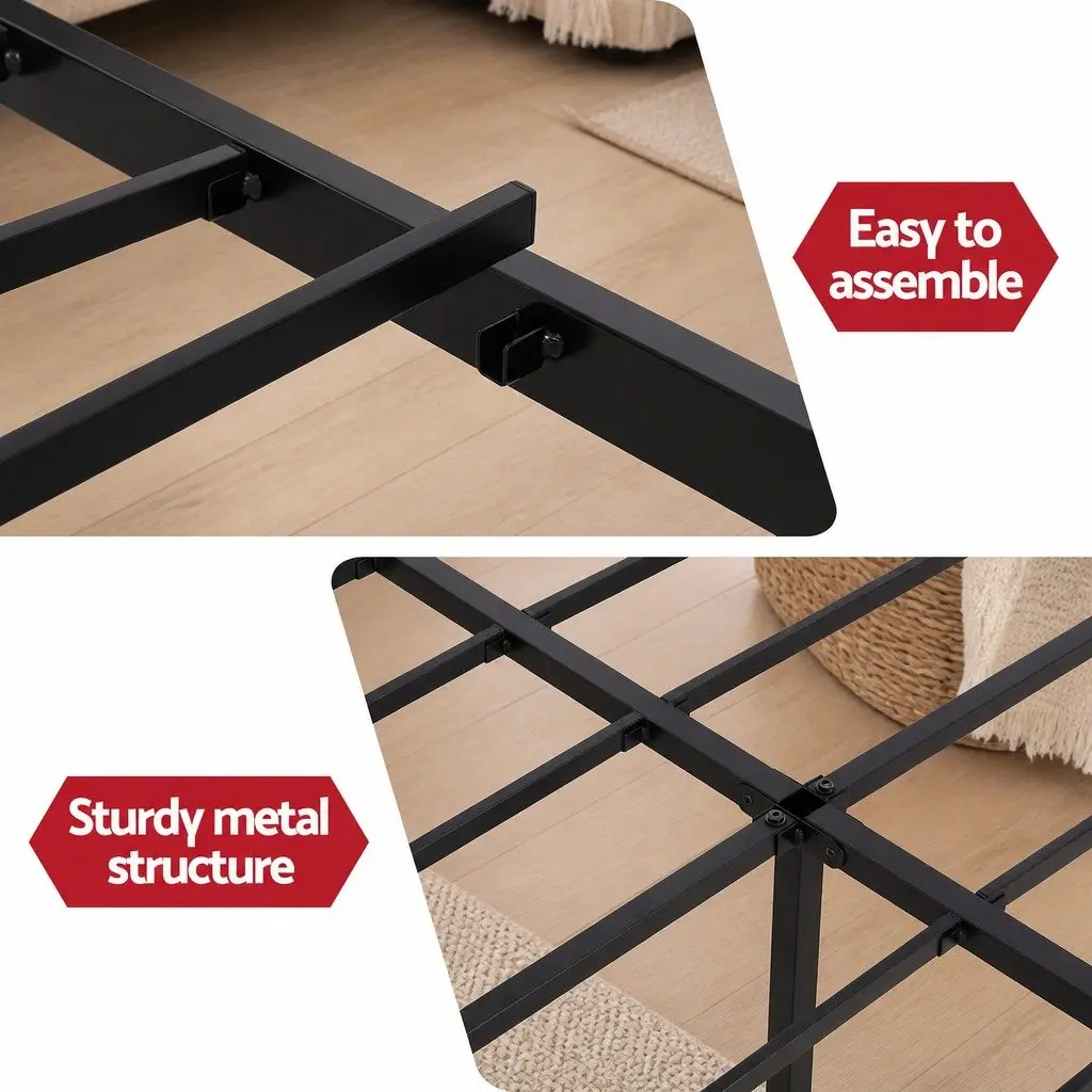 Double Bed Frame with Integrated Charging Station Rounded Corners Storage