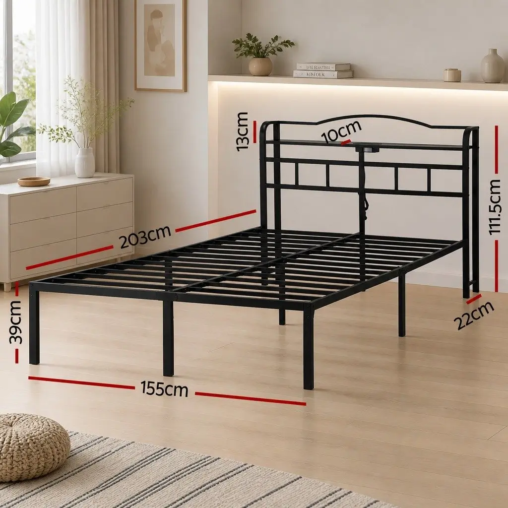 Queen Size Bed Frame for Bedroom with Integrated Charging Station AC Outlets USB Type-C