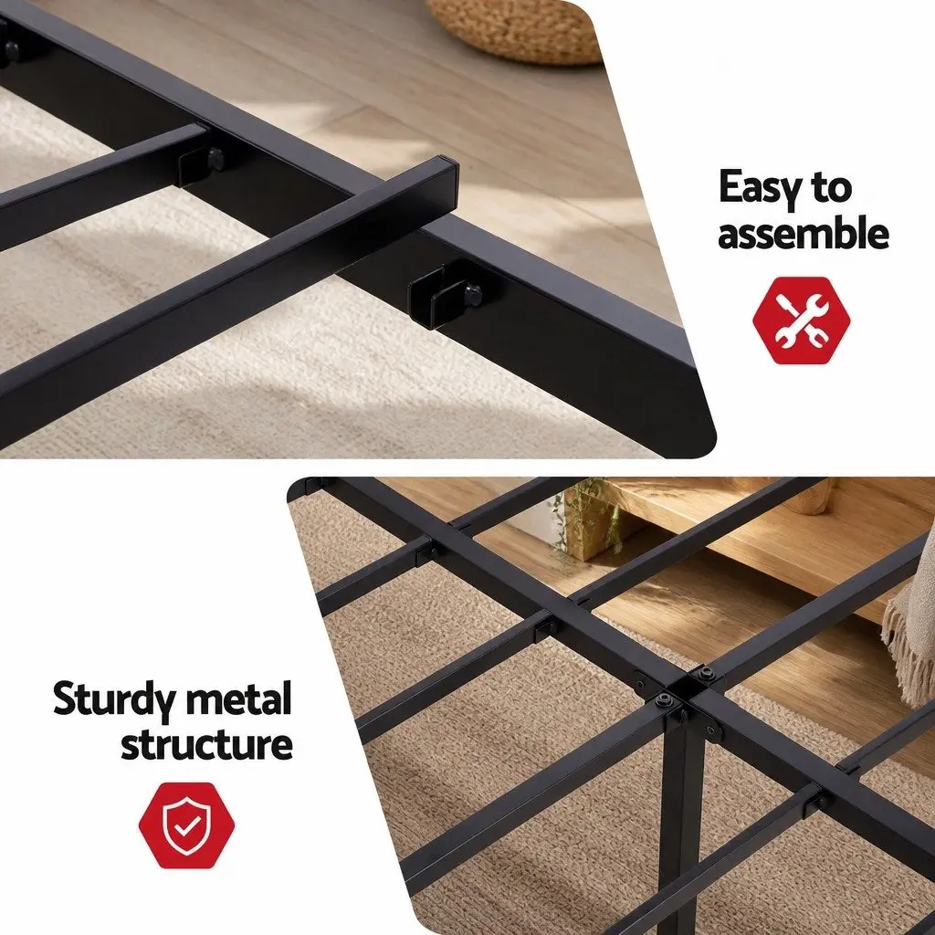 Queen Size Bed Frame for Bedroom with Integrated Charging Station AC Outlets USB Type-C