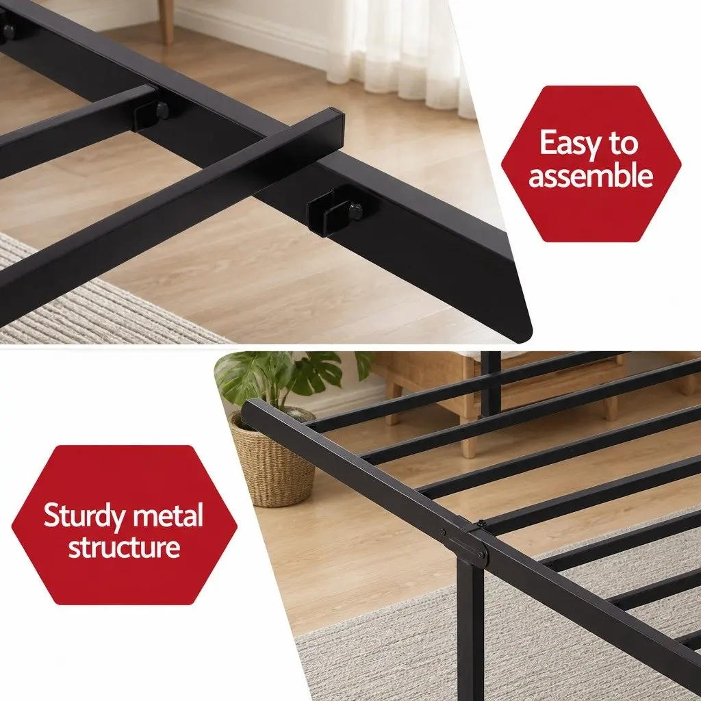 Single Bed Frame for Bedroom with Integrated Charging Station MDF Headboard Storage Black