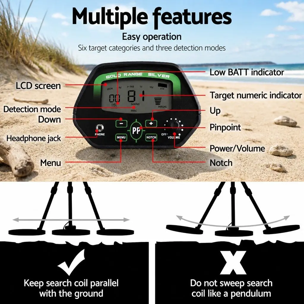 Metal Detector with 220MM Sensitivity and LCD Display