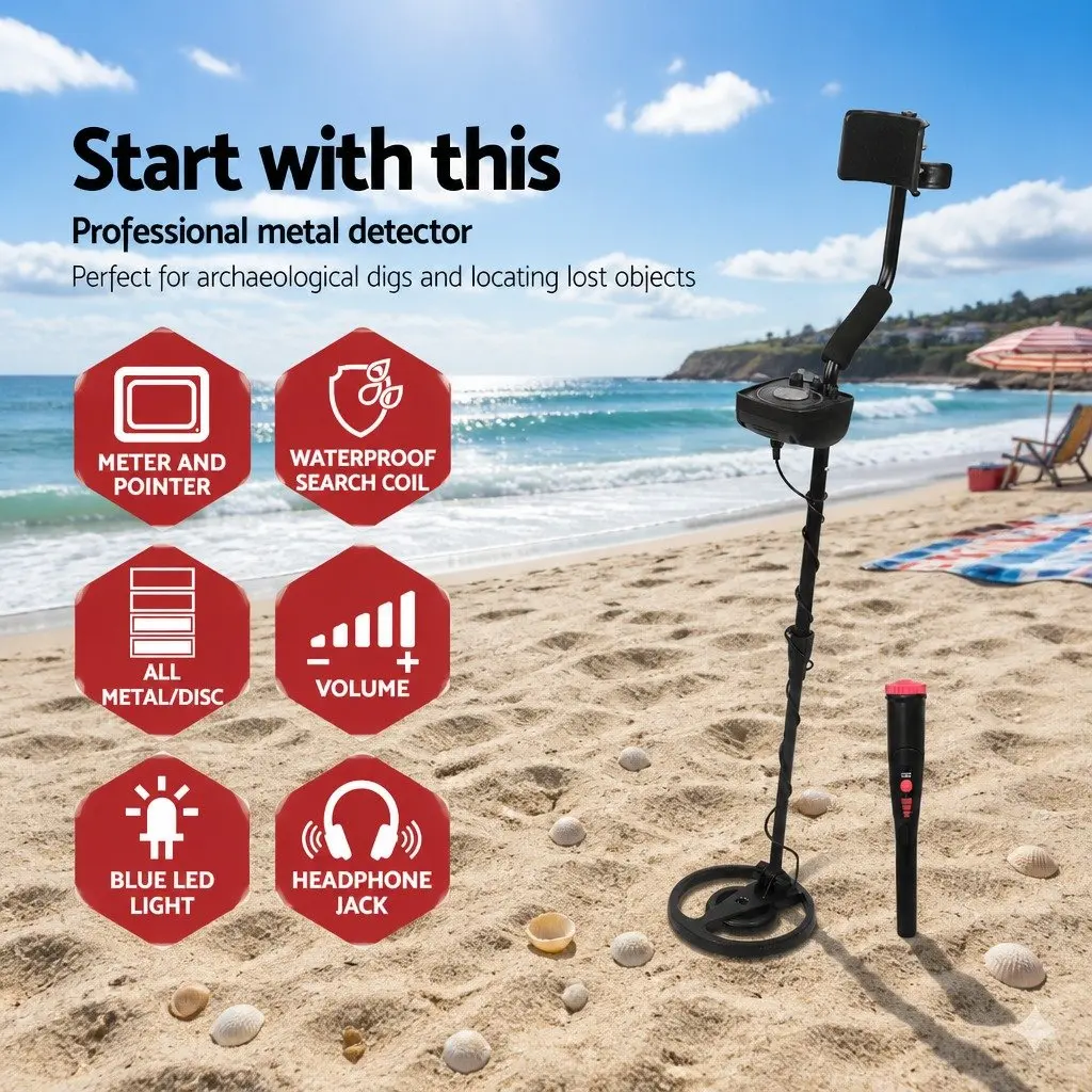 Metal Detector & Pinpointer Set 160mm Sensitivity Water Resistant Treasure