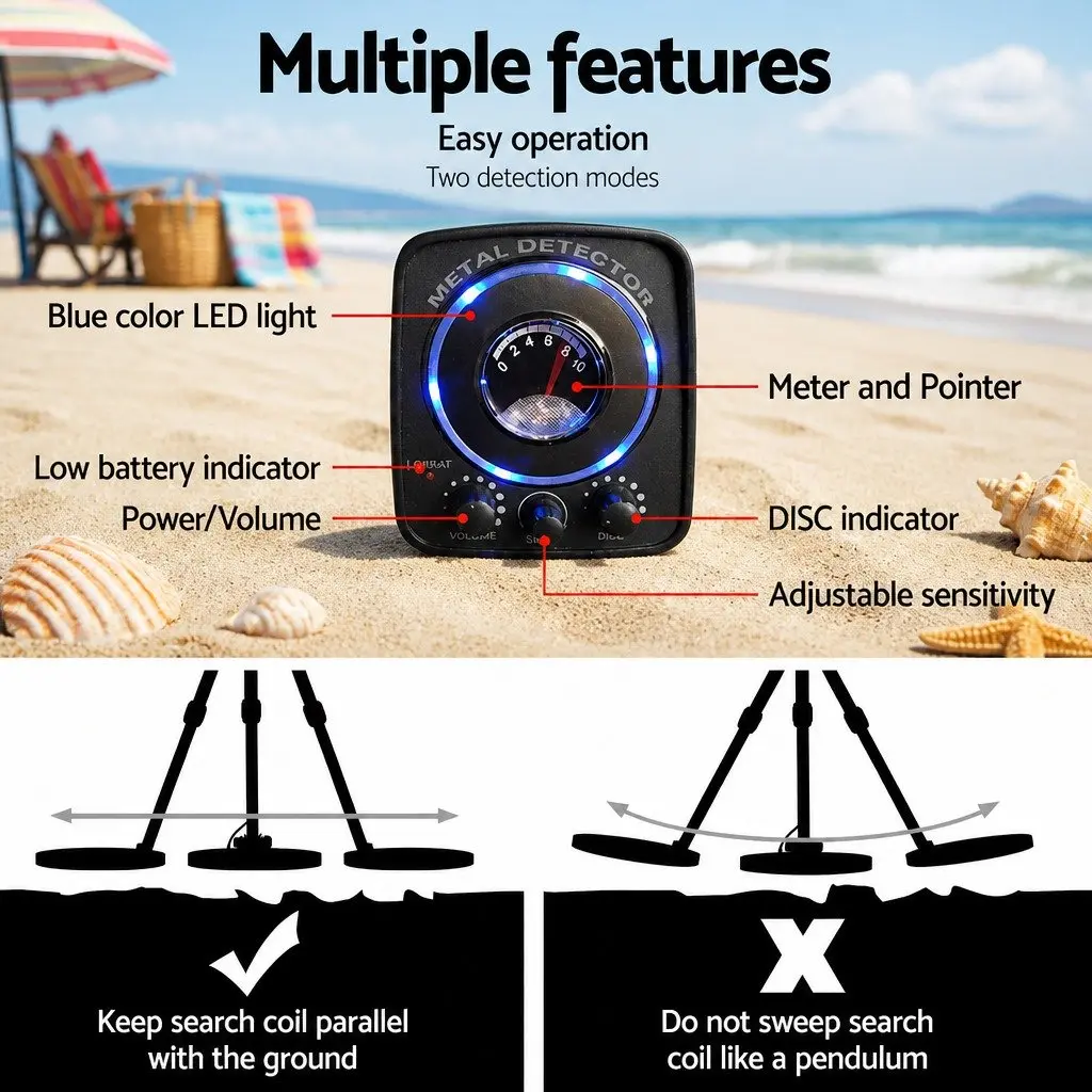 Metal Detector & Pinpointer Set 160mm Sensitivity Water Resistant Treasure