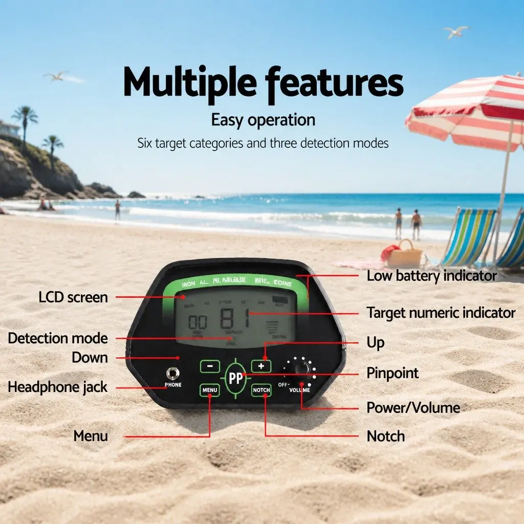 Metal Detector LCD Screen Waterproof Treasure Hunter Beach Search Coil Pinpoint
