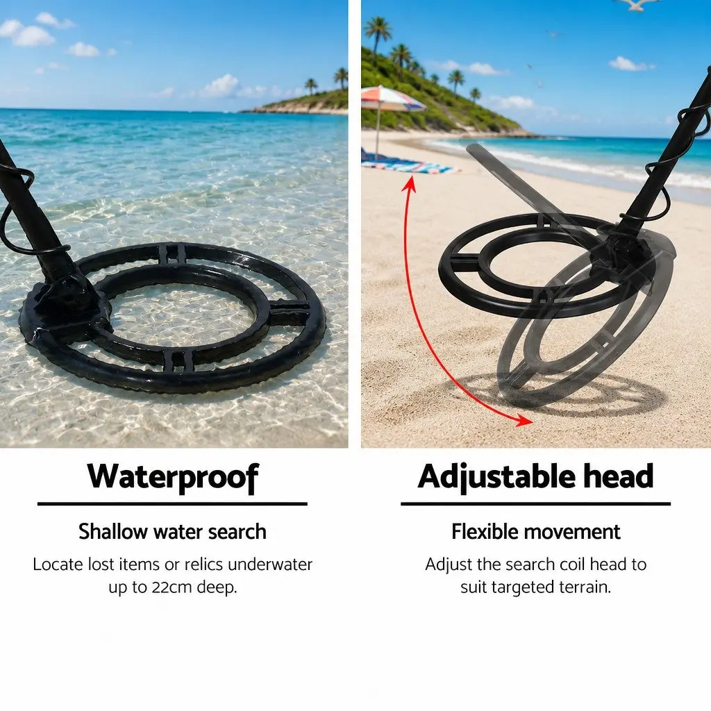 Metal Detector LCD Screen Waterproof Treasure Hunter Beach Search Coil Pinpoint