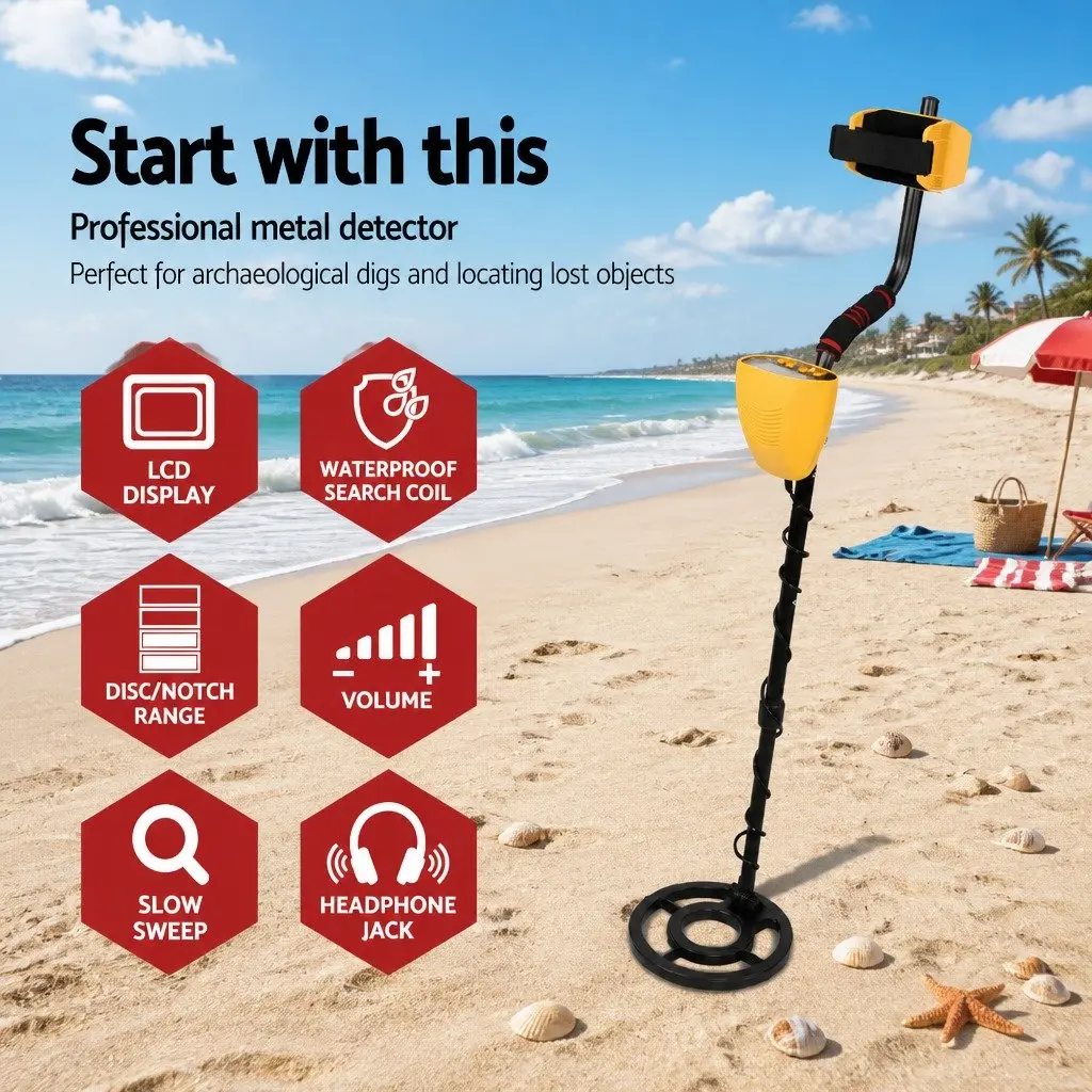 Metal Detector for Beach Park Backyard 180MM Waterproof Yellow LCD Screen