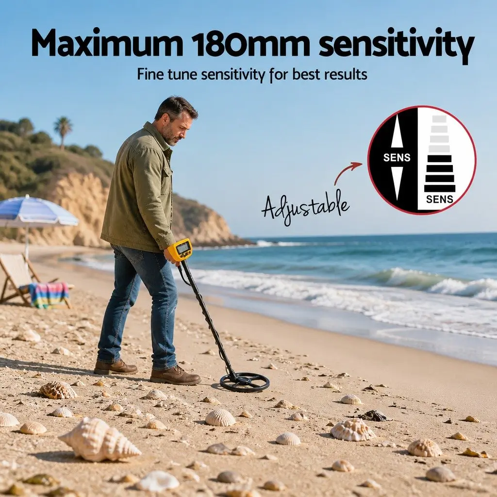 Metal Detector for Beach Park Backyard 180MM Waterproof Yellow LCD Screen