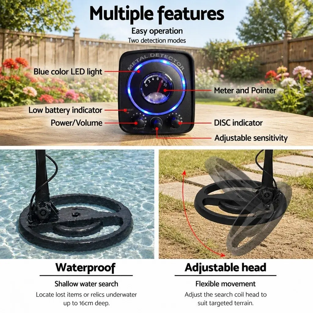 Metal Detector LED Waterproof Search Coil Headphones Beach Gold Digger Treasure