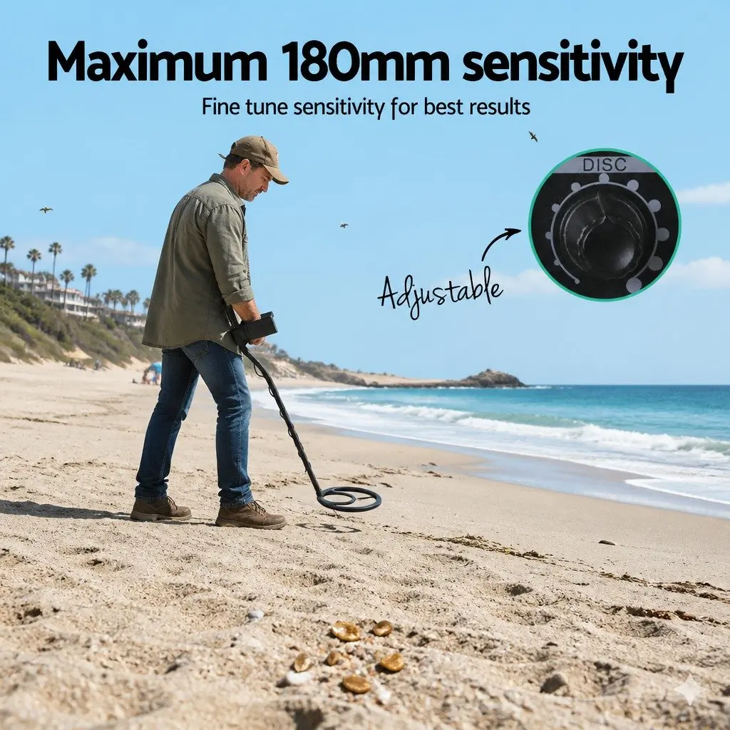 Metal Detector for Treasure Hunting with 180MM Waterproof Search Coil Adjustable Length