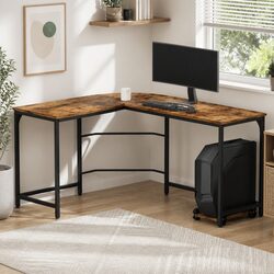 L-Shape Computer Desk Corner Office Workstation Study Table Brown 147cm
