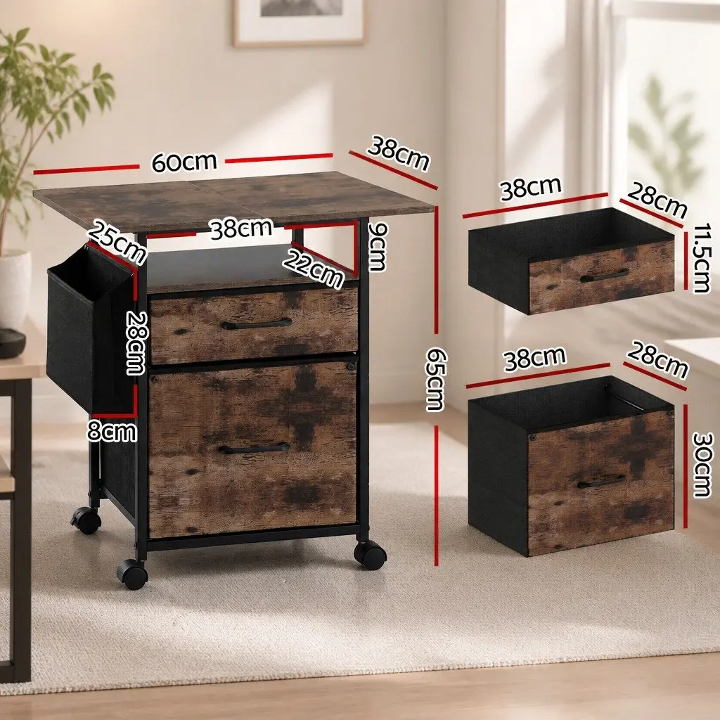Mobile Filing Cabinet for Home Office 60cm with 2 Drawer File Storage and Castors