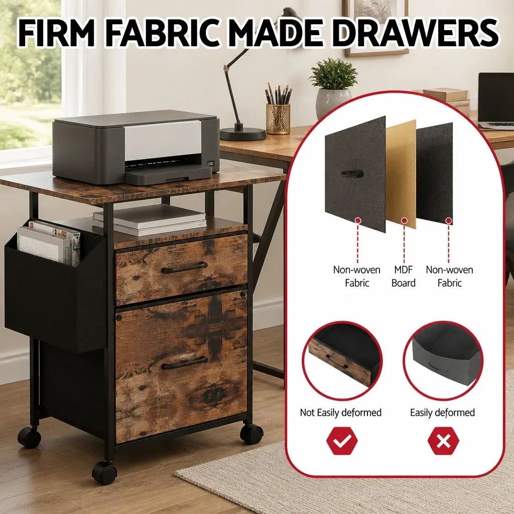 Mobile Filing Cabinet for Home Office 60cm with 2 Drawer File Storage and Castors