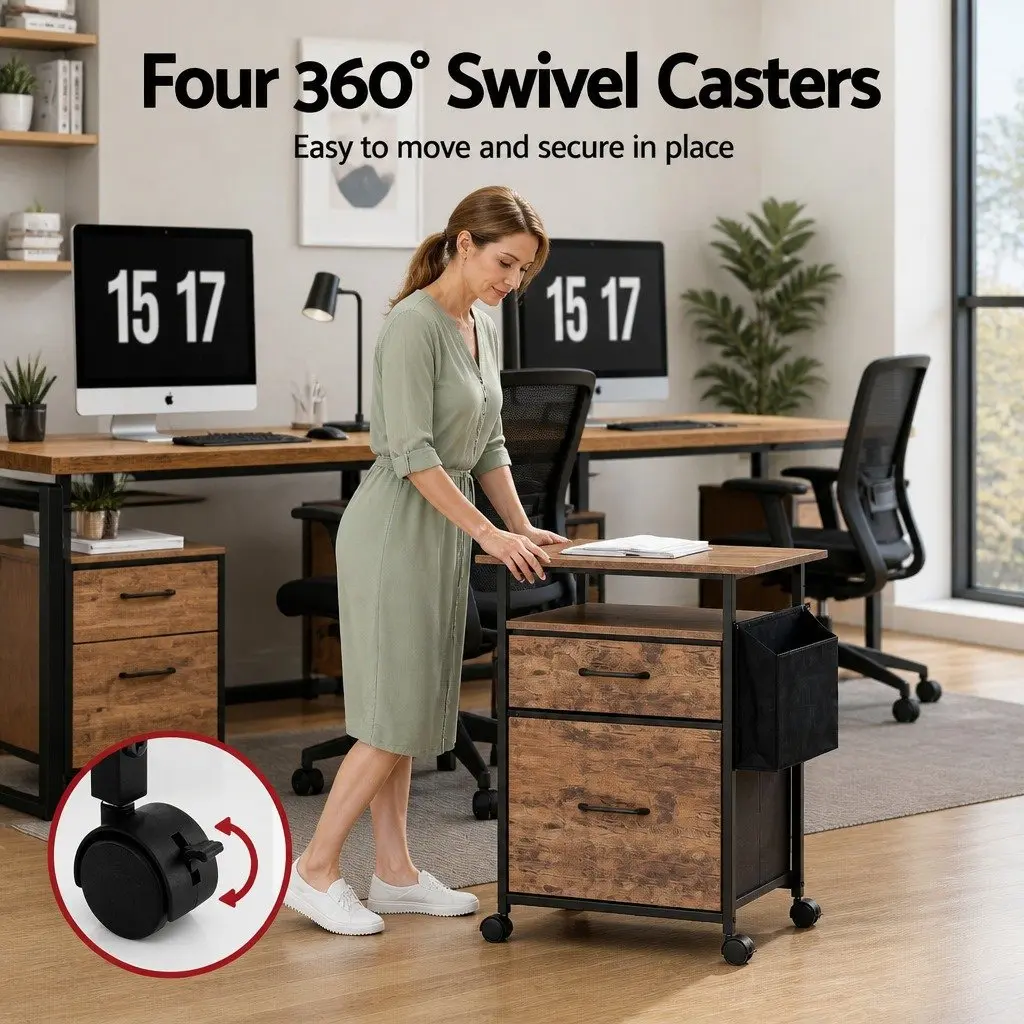 Mobile Filing Cabinet for Home Office 60cm with 2 Drawer File Storage and Castors