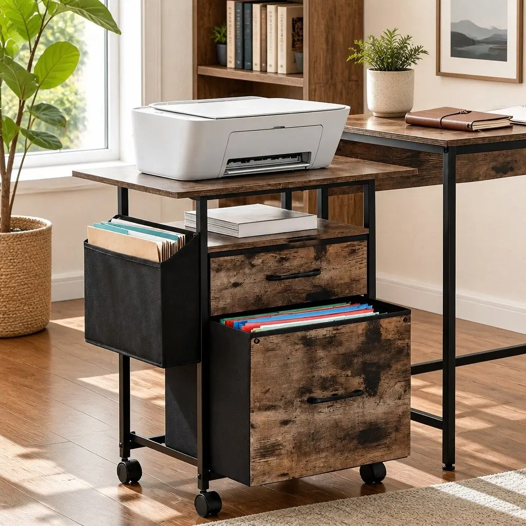 Mobile Filing Cabinet for Home Office 60cm with 2 Drawer File Storage and Castors