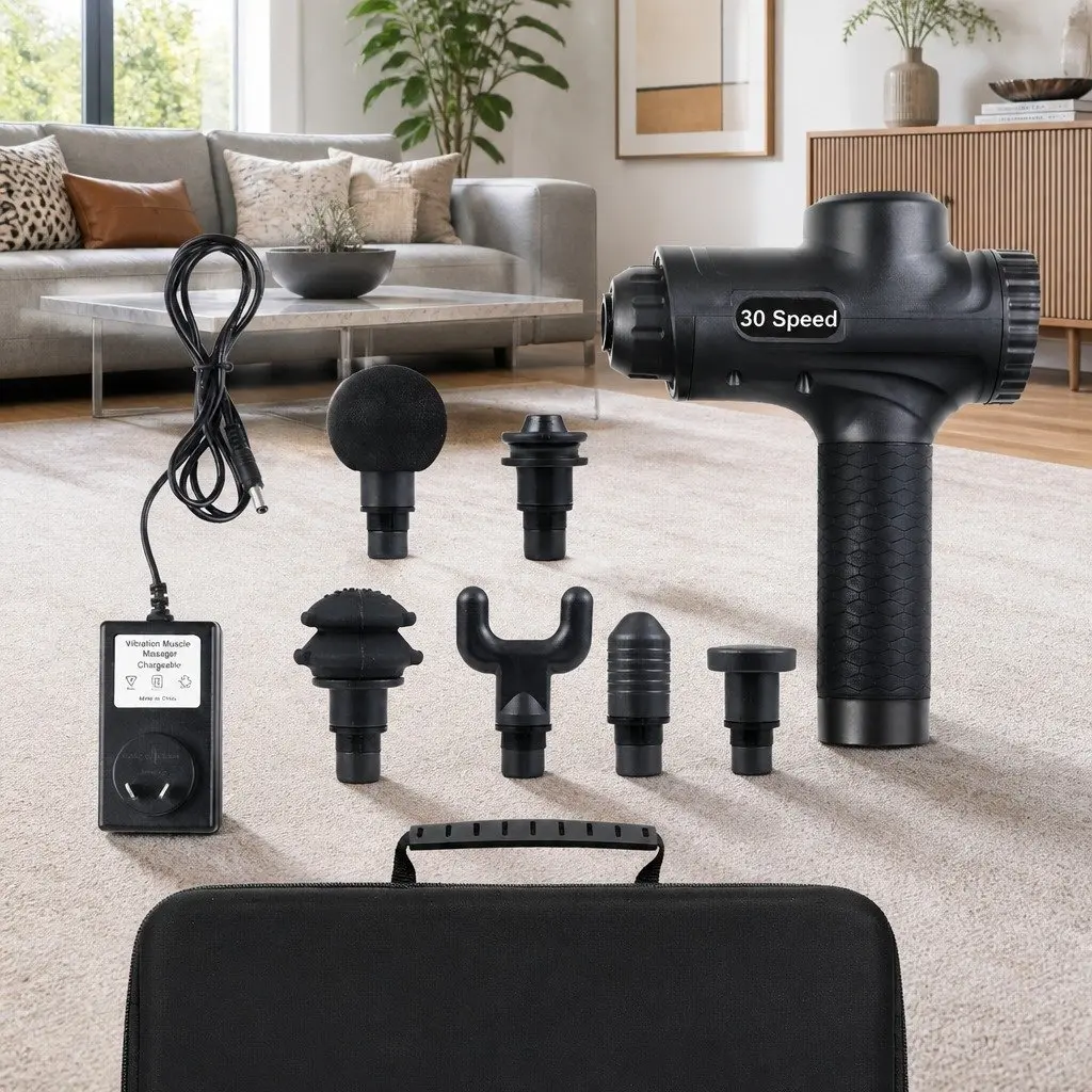 Massage Gun 30 Speed 6 Heads Percussion Vibration Muscle Massager Rechargeable