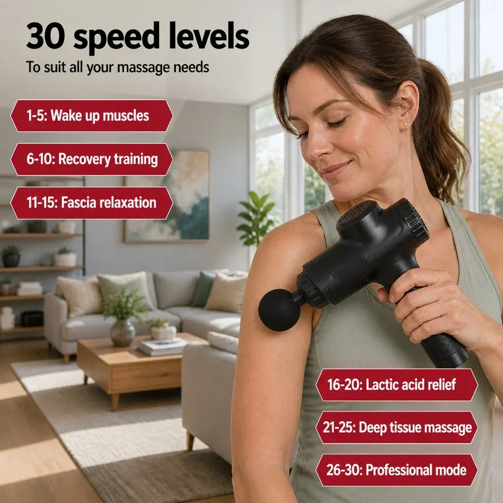 Massage Gun 30 Speed 6 Heads Percussion Vibration Muscle Massager Rechargeable