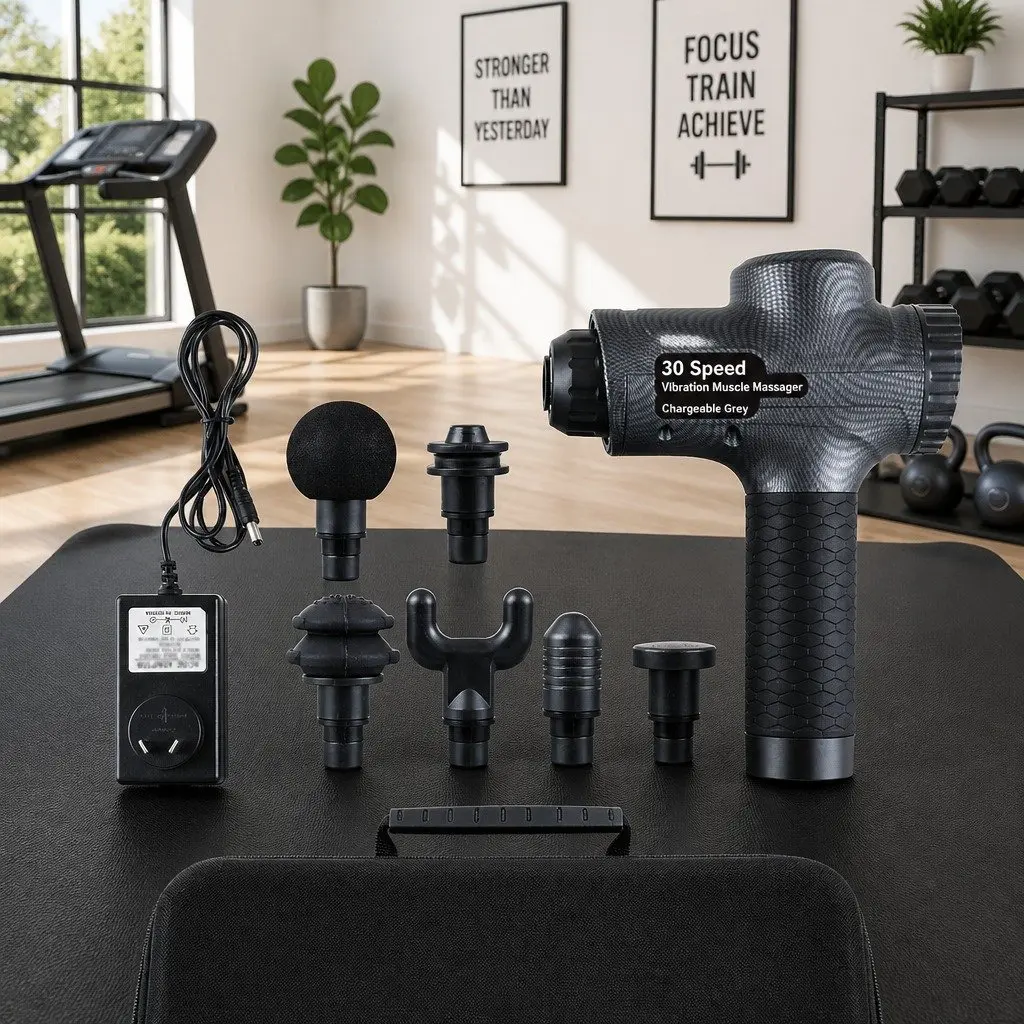 Massage Gun for Muscle Recovery Home Use 30 Speed 6 Heads Grey