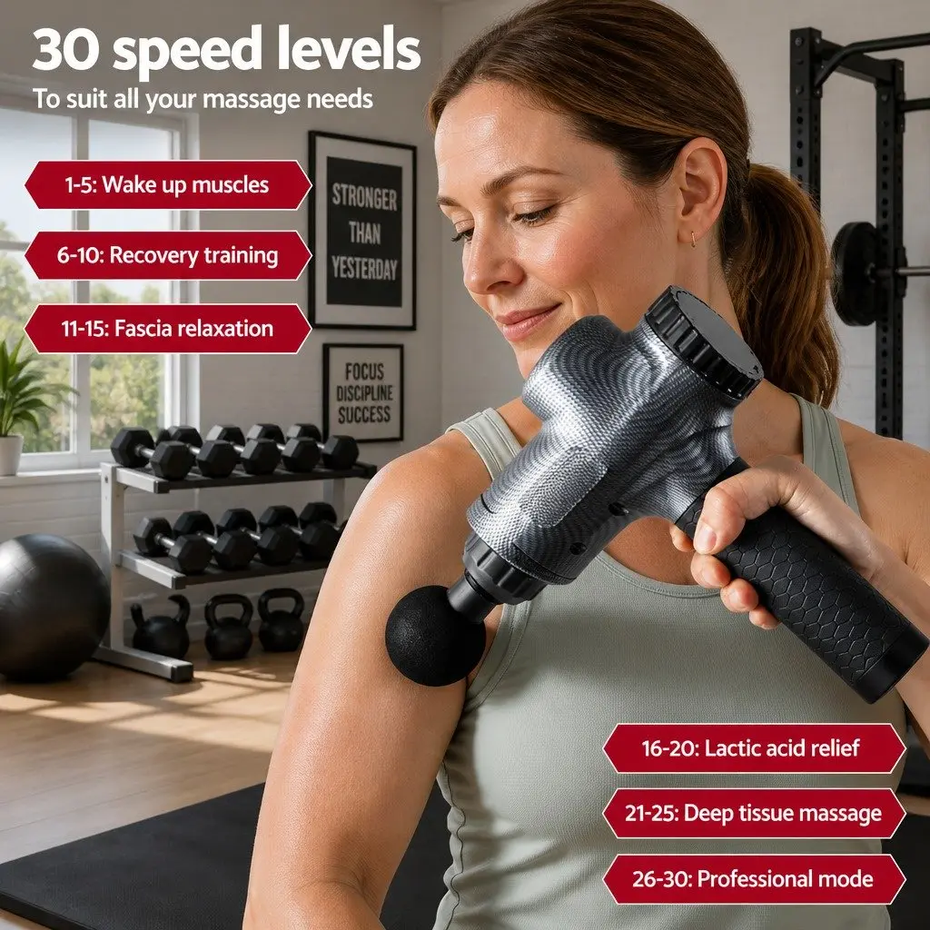 Massage Gun for Muscle Recovery Home Use 30 Speed 6 Heads Grey