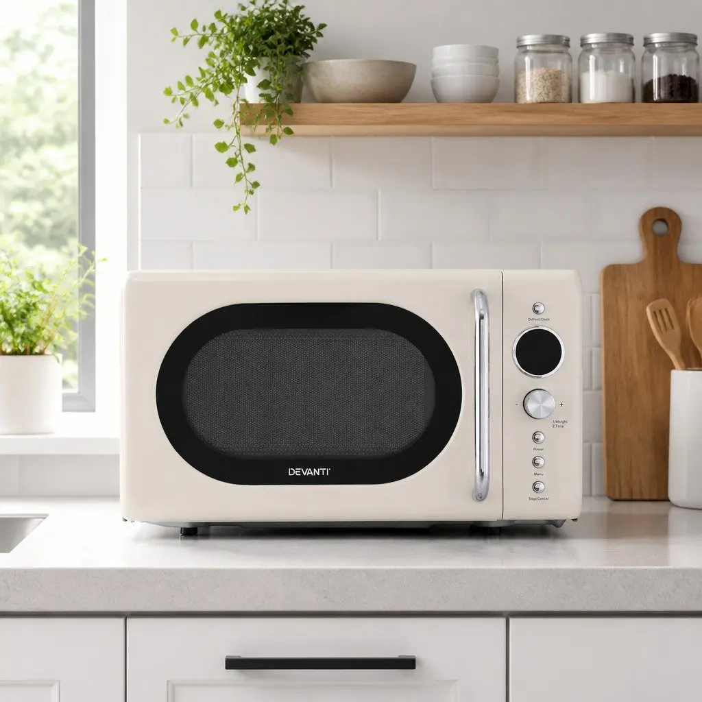 Microwave Oven 20L Kitchen 700W Digital Timer Express Cooking Defrost LED Display Cream