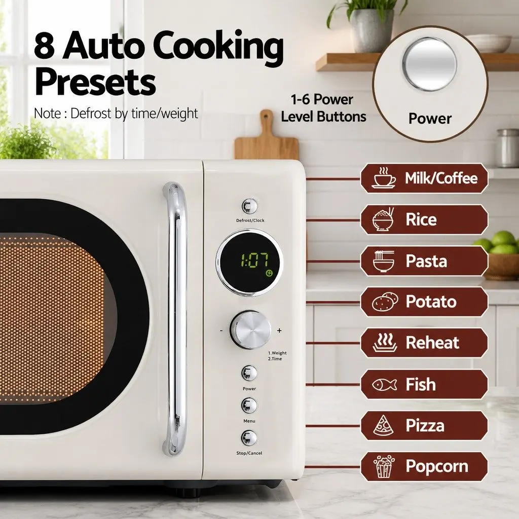 Microwave Oven 20L Kitchen 700W Digital Timer Express Cooking Defrost LED Display Cream