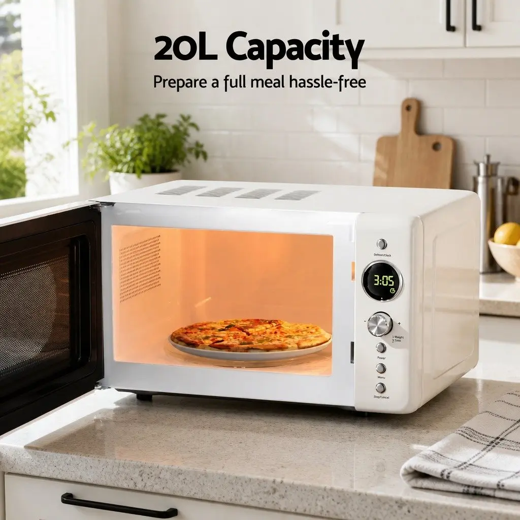 Microwave Oven 20L Kitchen 700W Digital Timer Express Cooking Defrost LED Display Cream