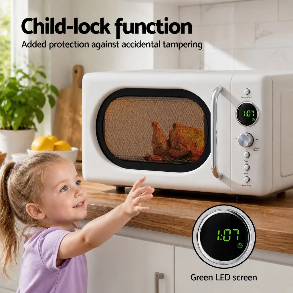 Microwave Oven 20L Kitchen 700W Digital Timer Express Cooking Defrost LED Display Cream