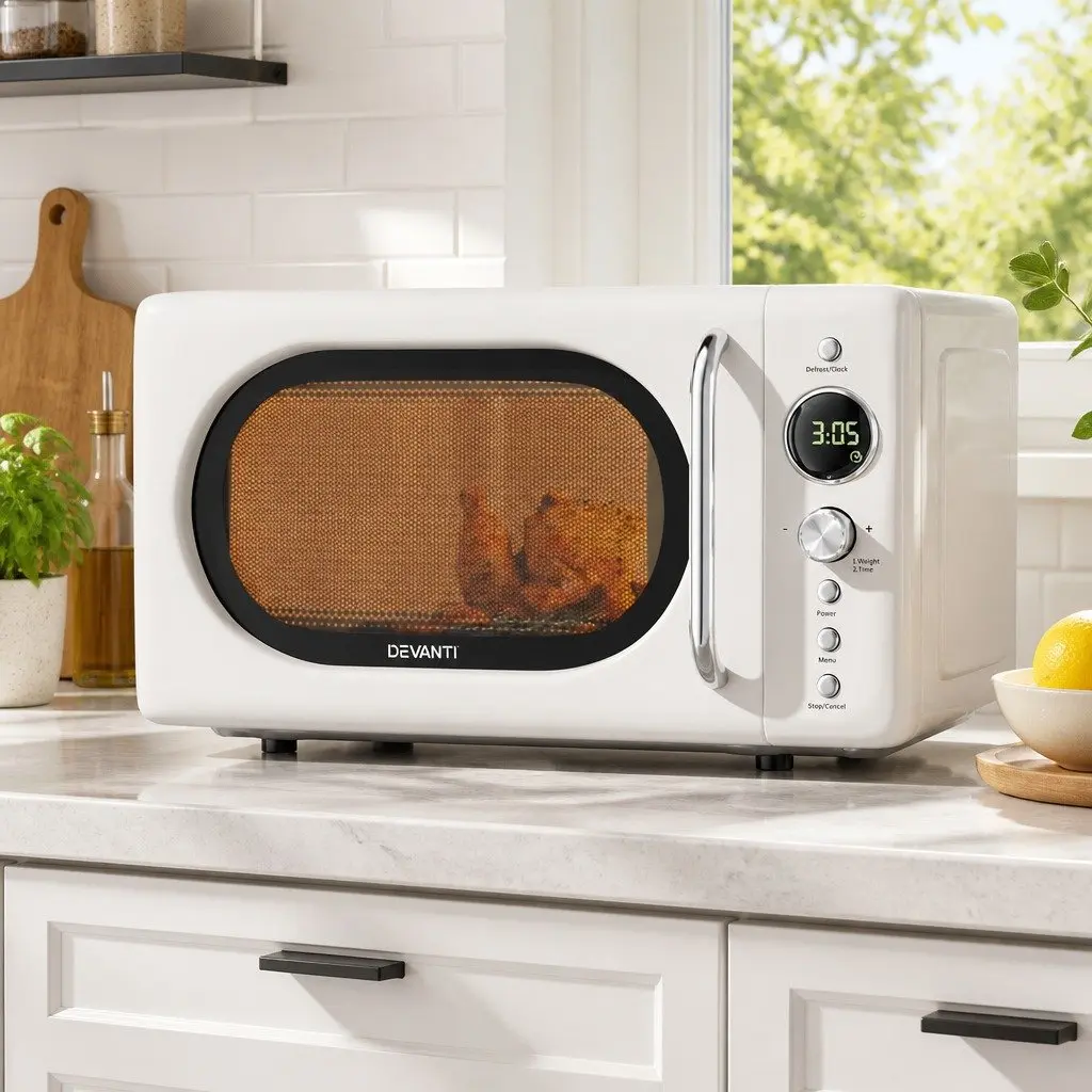Microwave Oven 20L Kitchen 700W Digital Timer Express Cooking Defrost LED Display Cream