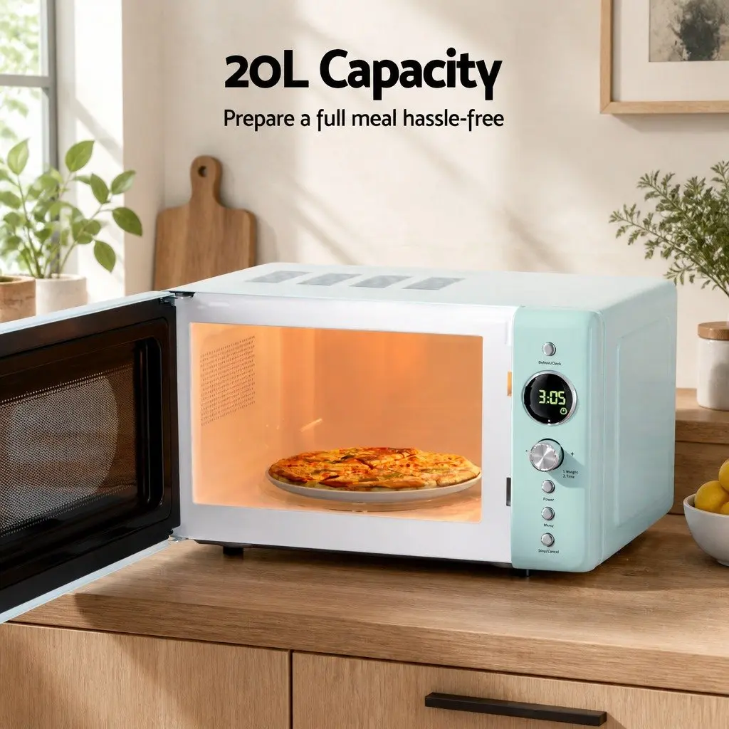 Microwave Oven 20L Digital Control 700W Green LED Display Kitchen Appliance