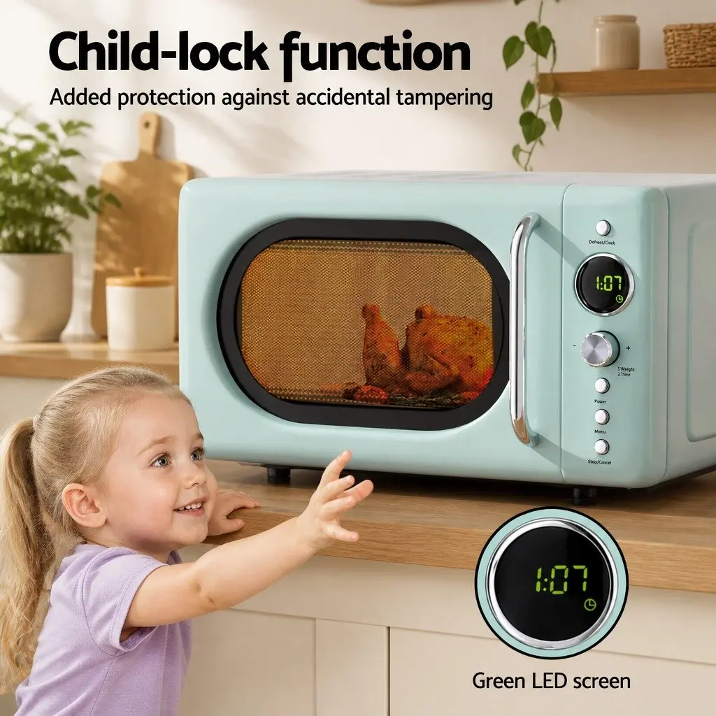 Microwave Oven 20L Digital Control 700W Green LED Display Kitchen Appliance