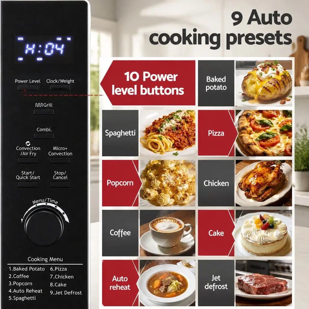 30L Microwave Oven 4-in-1 Air Fryer Convection Grill Digital Cooker LED Display