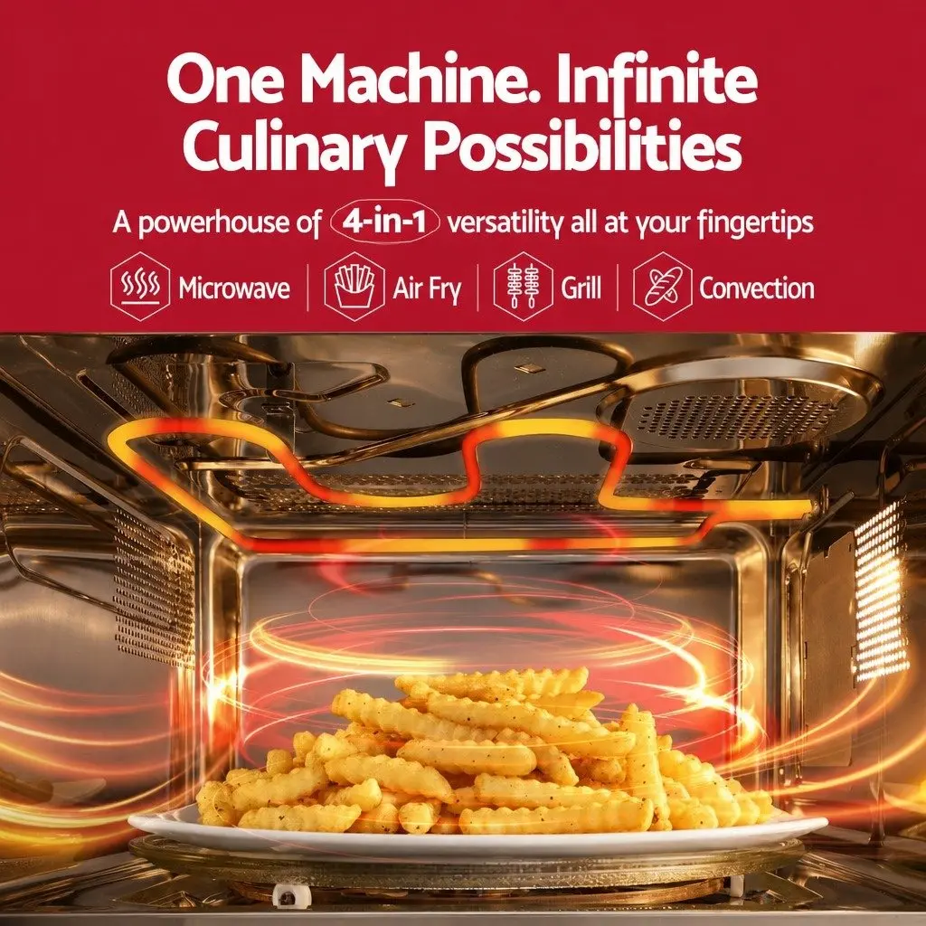 30L Microwave Oven 4-in-1 Air Fryer Convection Grill Digital Cooker LED Display