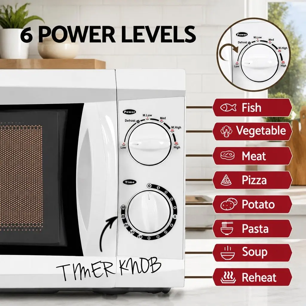 20L Microwave Oven 700W White Countertop Kitchen Appliance Glass Turntable