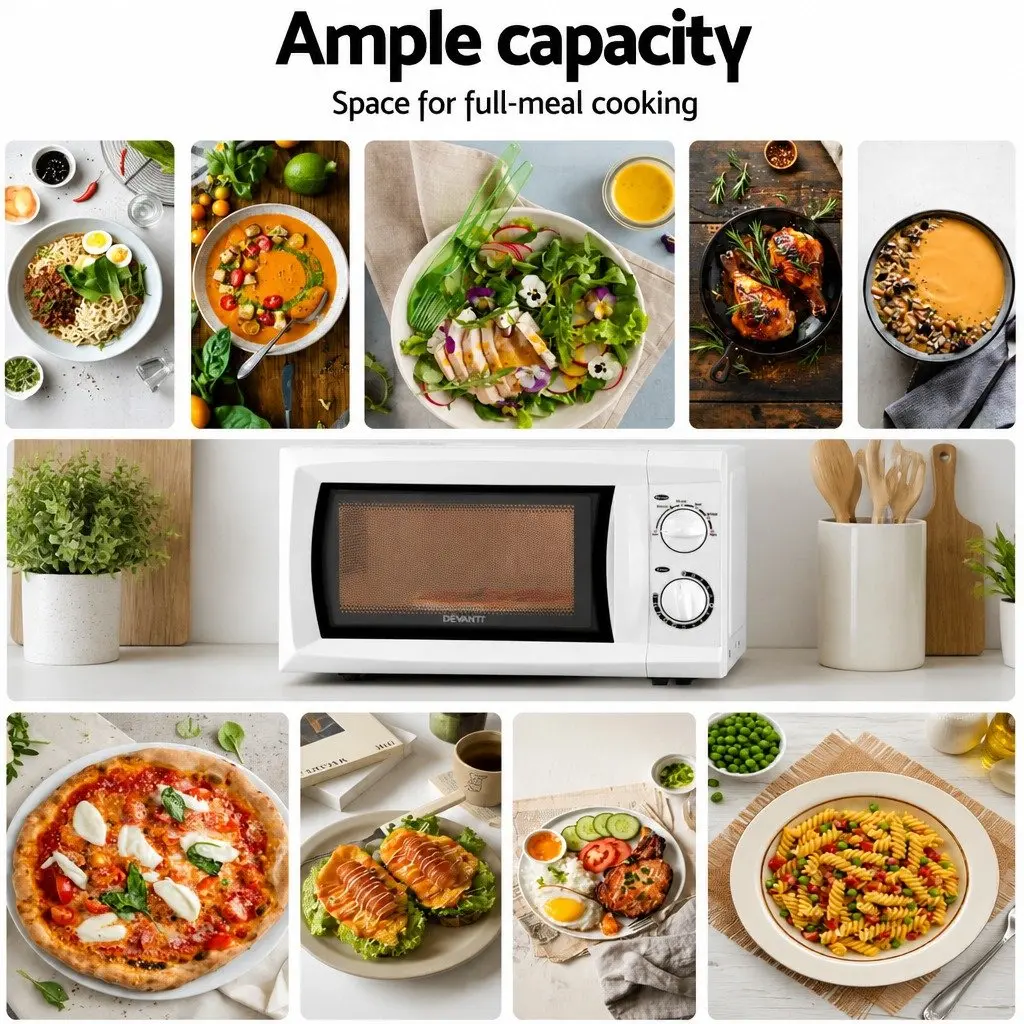 20L Microwave Oven 700W White Countertop Kitchen Appliance Glass Turntable