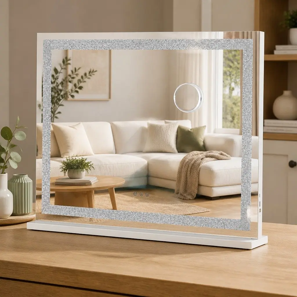 Vanity Makeup Mirror Large Tabletop Wall Mount Touch Control LED Lighting 5x