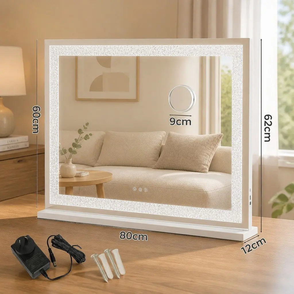 Vanity Makeup Mirror Large Tabletop Wall Mount Touch Control LED Lighting 5x Magnification