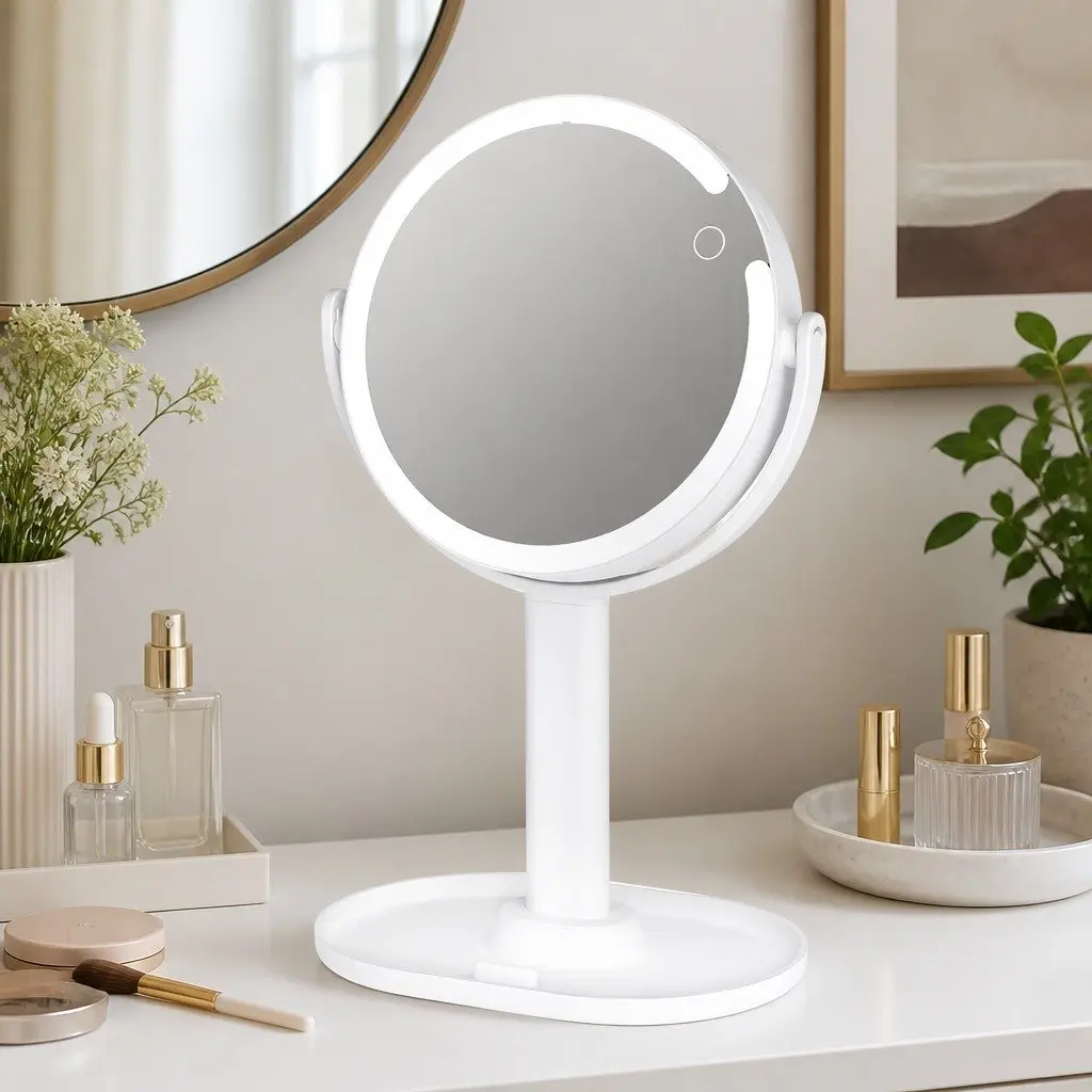 LED Makeup Mirror Double-Sided 10x Magnifying with Light USB Rechargeable for Vanity Bathroom Travel 19cm Diameter
