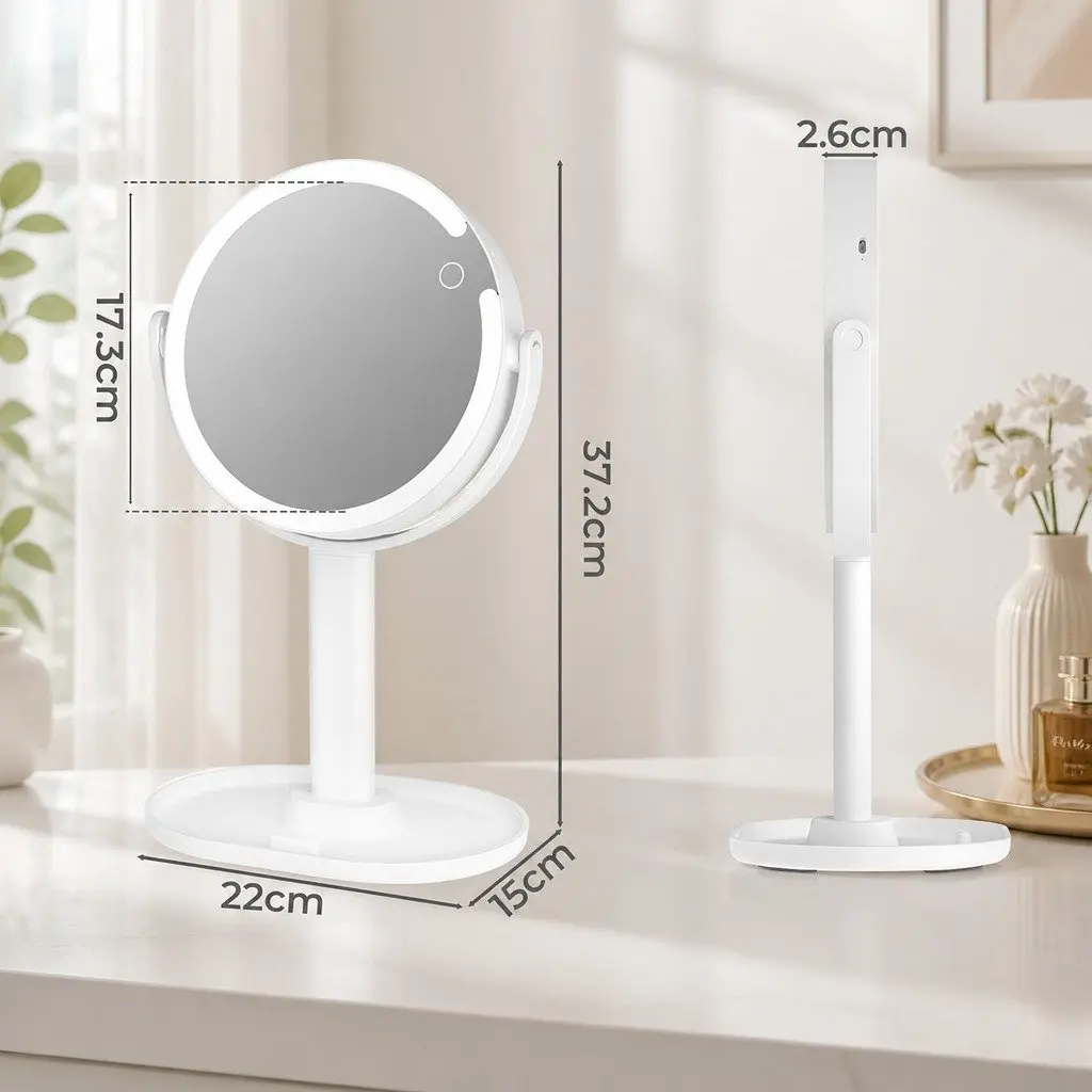 LED Makeup Mirror Double-Sided 10x Magnifying with Light USB Rechargeable for Vanity Bathroom Travel 19cm Diameter