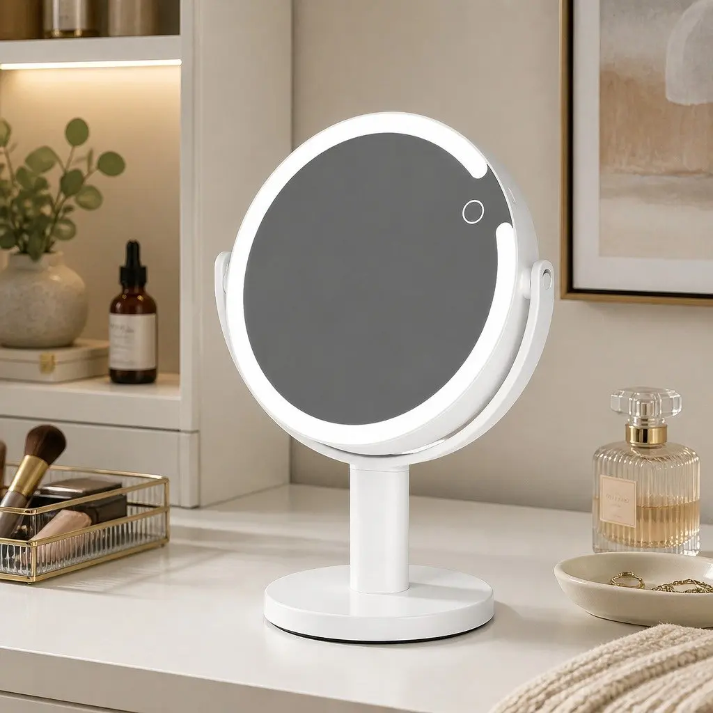 LED Makeup Mirror Double-Sided 10x Magnifying with Light USB Rechargeable for Vanity Bathroom Travel 19cm Diameter