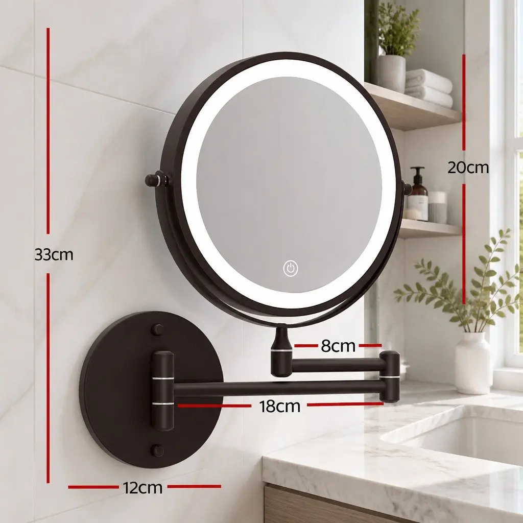 Extendable Makeup Mirror 10X Magnification Double-Sided Brown LED Illuminated
