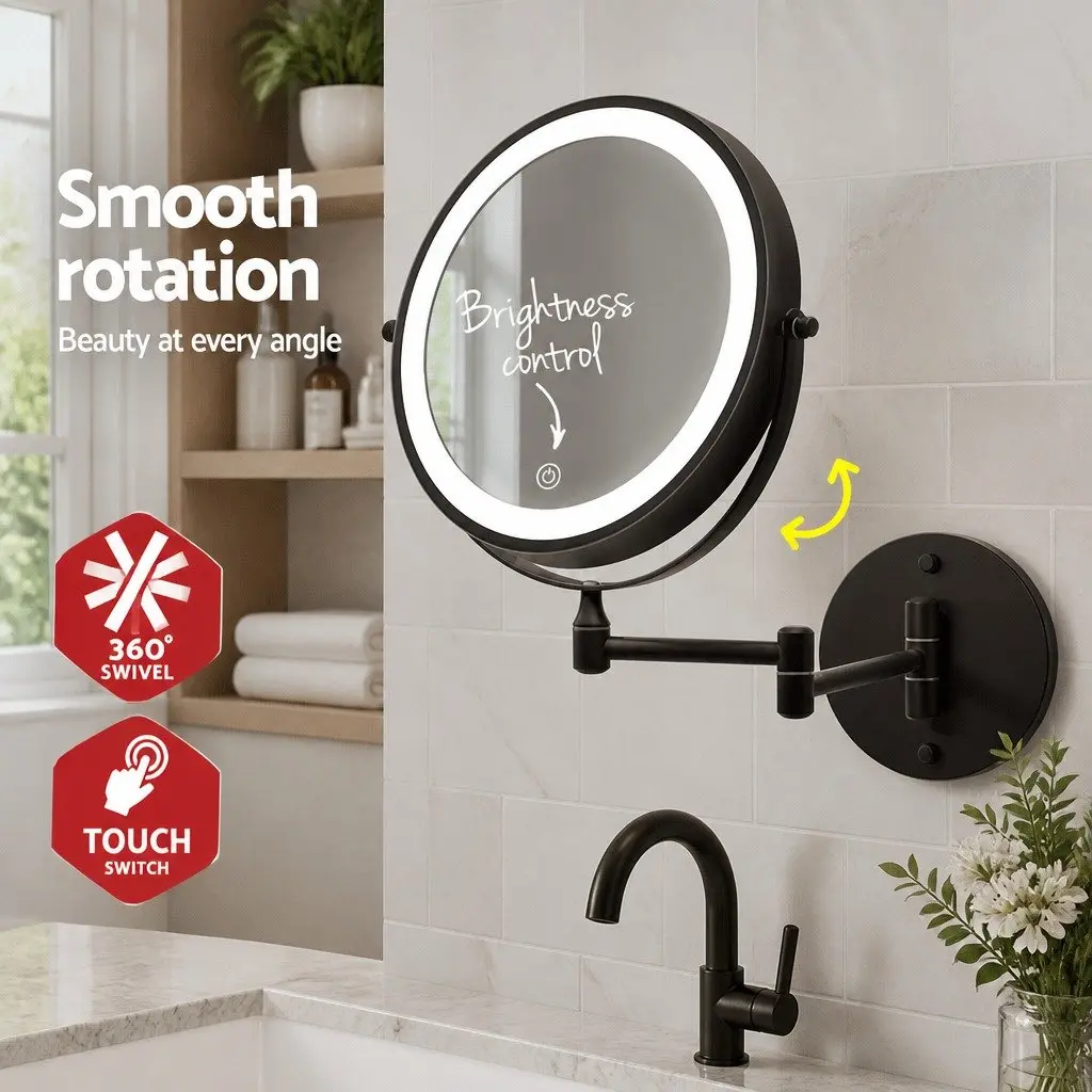 Extendable Makeup Mirror 10X Magnification Double-Sided Brown LED Illuminated