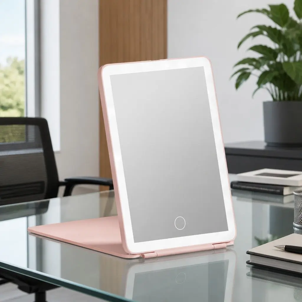 Pink Foldable LED Makeup Mirror