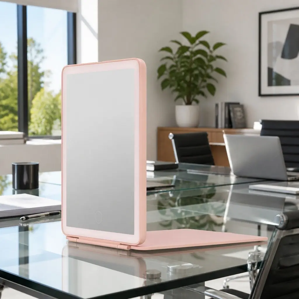 Pink Foldable LED Makeup Mirror