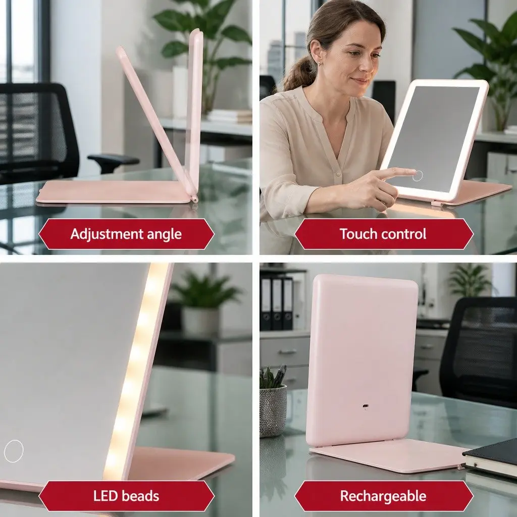 Pink Foldable LED Makeup Mirror