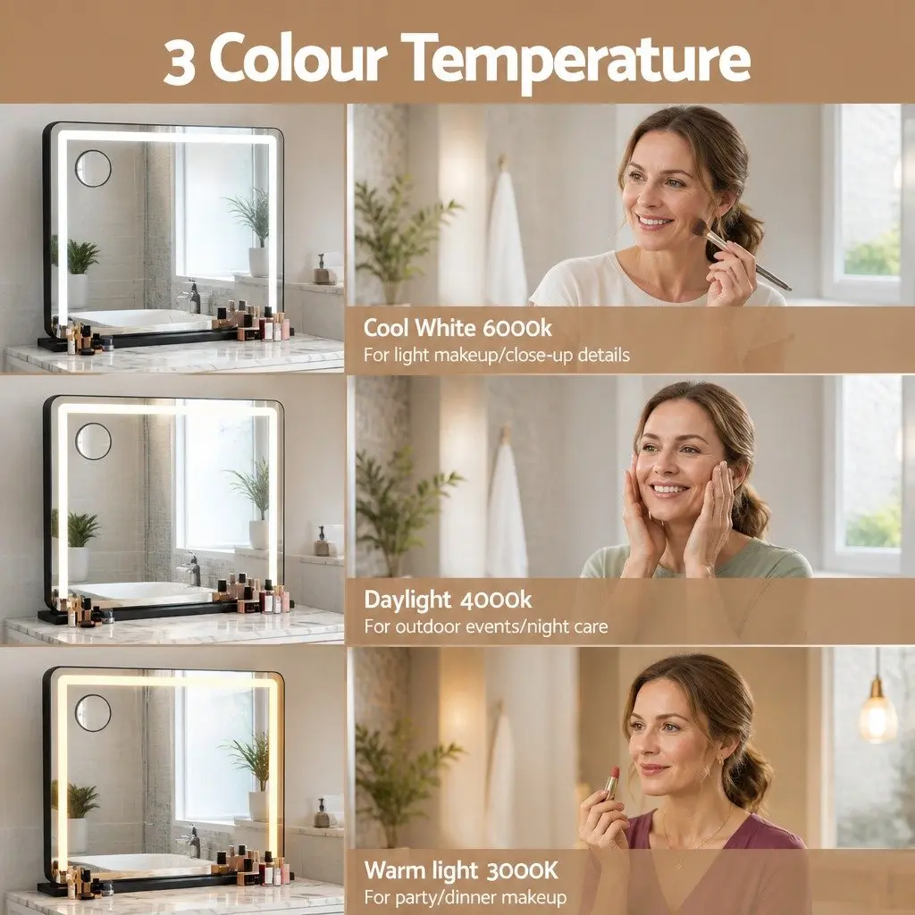 60x50cm Makeup Mirror with Adjustable LED Light in Black