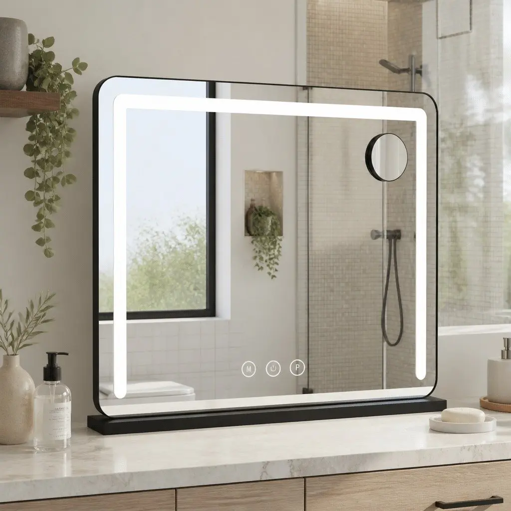 60x50cm Makeup Mirror with Adjustable LED Light in Black