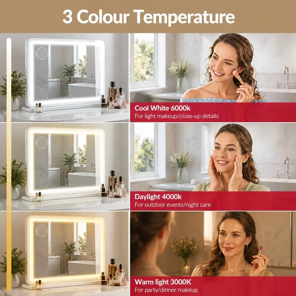 Makeup Mirror 60x50cm Hollywood Vanity LED Light Tabletop White Touch Control