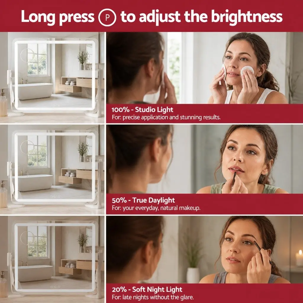 Makeup Mirror 60x50cm Hollywood Vanity LED Light Tabletop White Touch Control