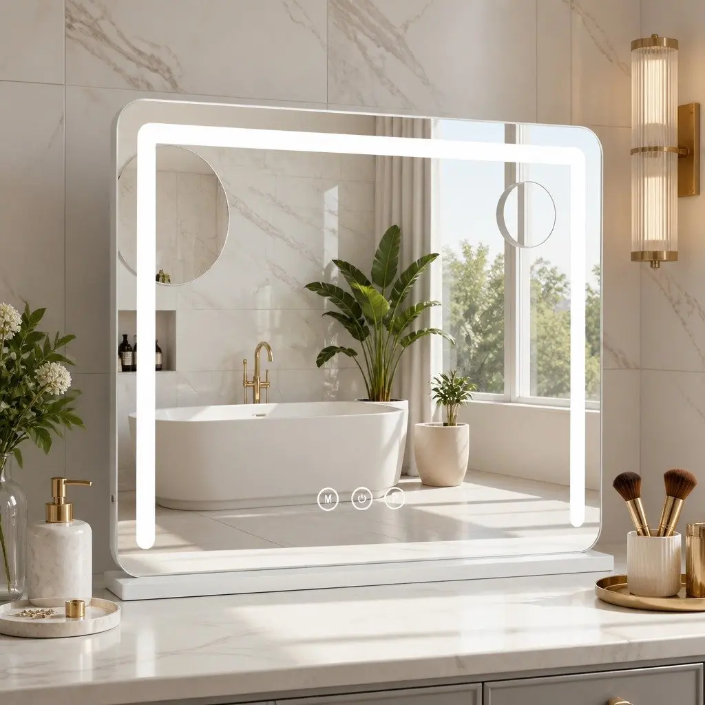 Makeup Mirror 60x50cm Hollywood Vanity LED Light Tabletop White Touch Control